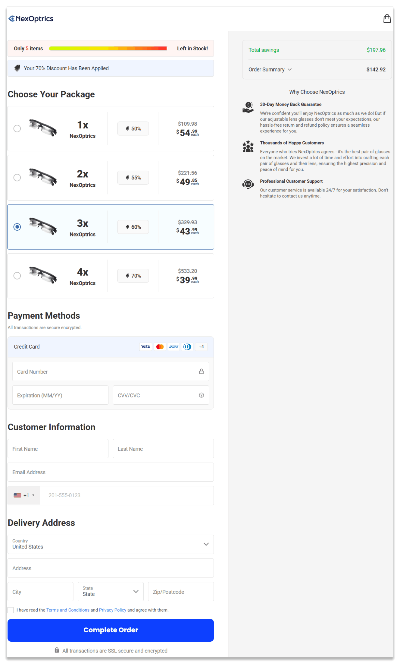 NexOptrics secure checkout page